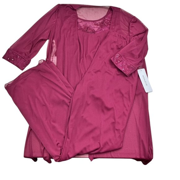 Azazie Maura Mulberry Pantsuit Sequins Chiffon 3- Piece Special Occasion SZ 12 - Picture 2 of 16